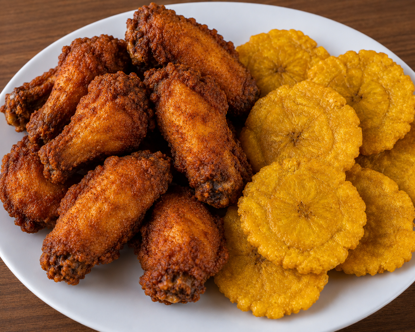 Alitas con Tostones